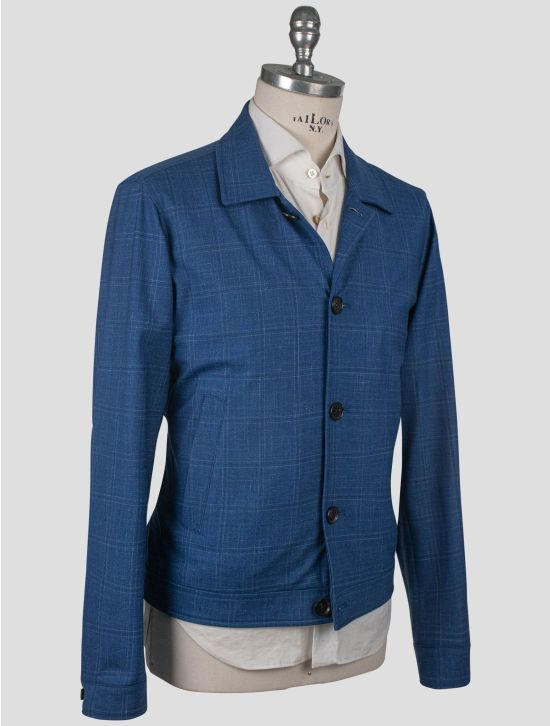 Isaia Isaia Blue Wool Pl Silk Linen Blazer Blue 001