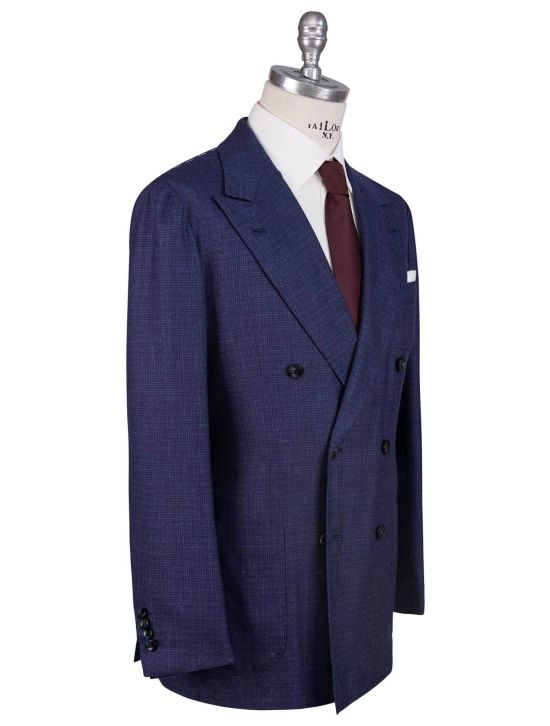 Kiton Kiton Blue Cashmere Silk Linen Short Pants Double Breasted Suit Blue 001