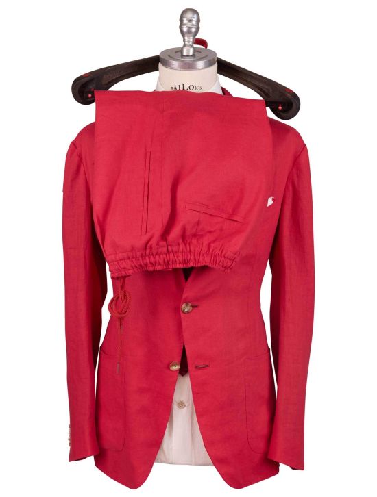 Kiton Kiton Red Linen Short Pants Suit Red 001