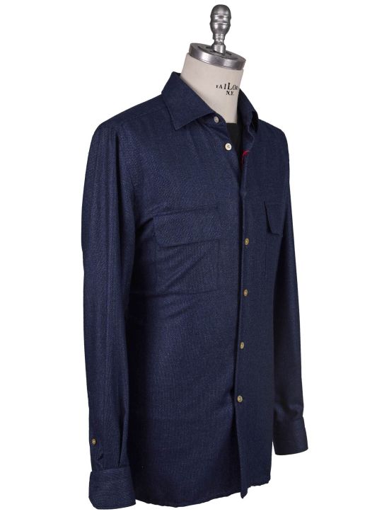 Kiton Kiton Blue Cashmere Silk Linen Shirt Blue 001