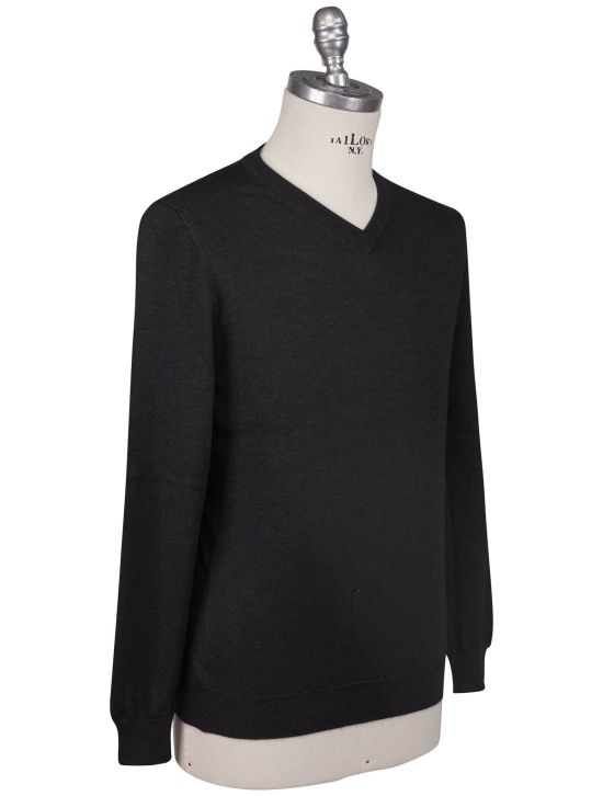 Kiton Kiton Dark Gray Cashmere Silk Sweater V-Neck Dark Gray 001