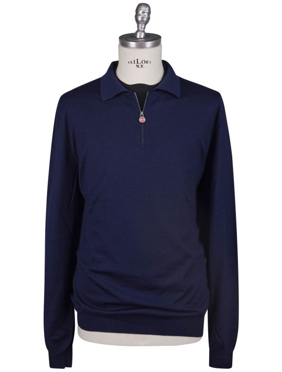 Kiton Kiton Blue Cashmere Silk Sweater Polo Half Zip Blue 000
