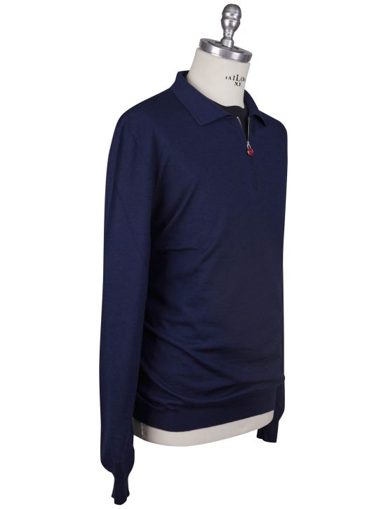Kiton Kiton Blue Cashmere Silk Sweater Polo Half Zip Blue 001
