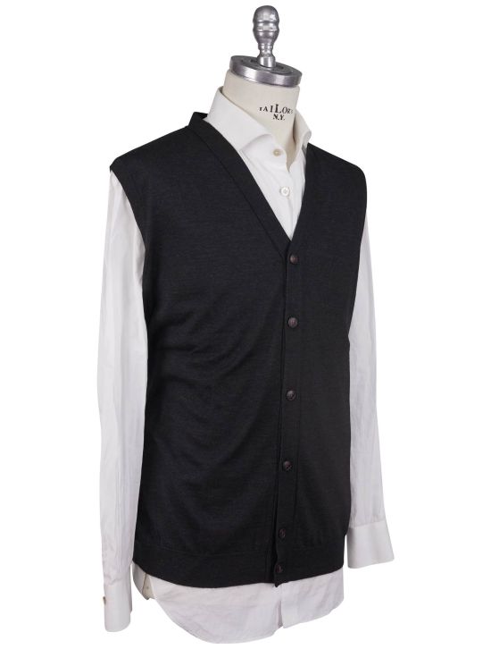 Kiton Kiton Dark Gray Cashmere Silk Sweater Gilet Dark Gray 001