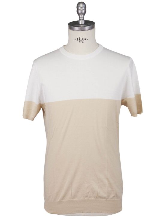 Kiton Kiton Beige White Cotton T-Shirt Beige / White 000
