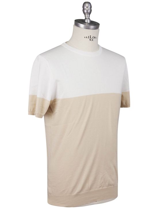 Kiton Kiton Beige White Cotton T-Shirt Beige / White 001