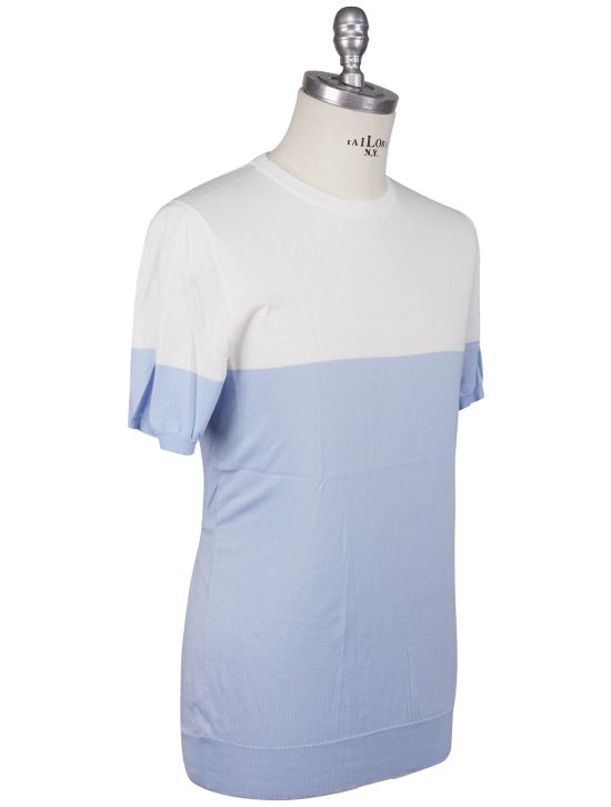 Kiton Kiton Light Blue White Cotton T-Shirt Light Blue / White 001