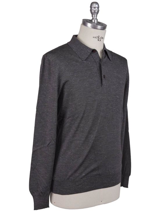 Kiton Kiton Green Silk Cashmere Linen Sweater Polo Gray 001