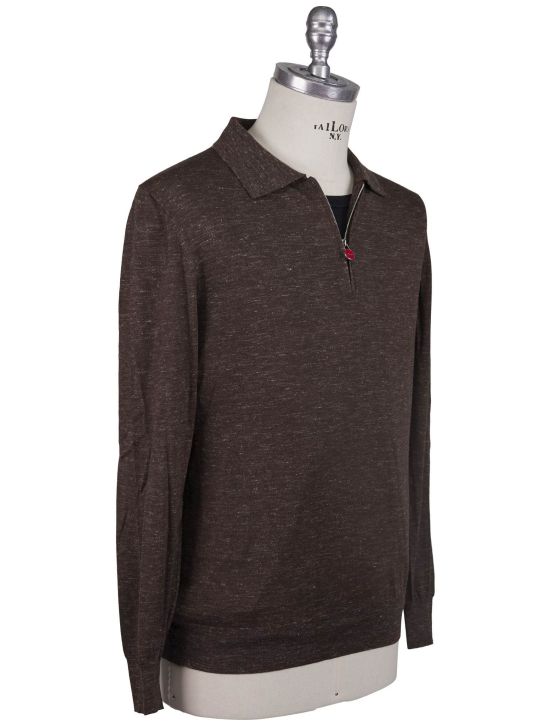 Kiton Kiton Brown Silk Cashmere Linen Sweater Half Zip Brown 001