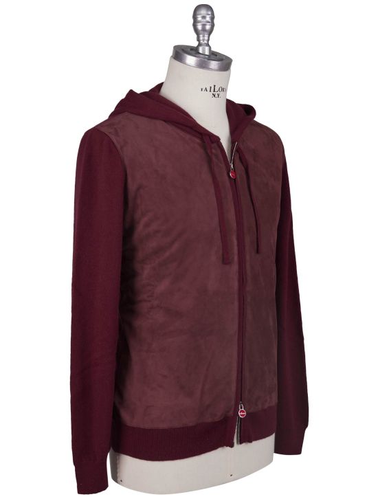 Kiton Kiton Burgundy Cashmere Leather Seuede Sweater Full Zip Burgundy 001