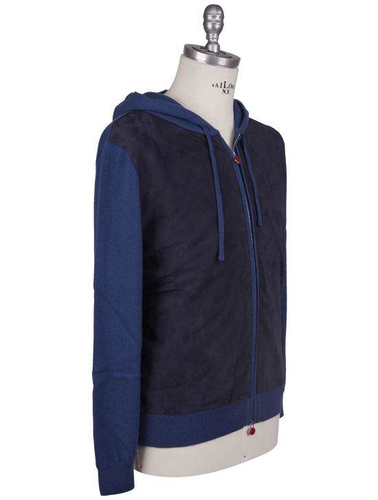 Kiton Kiton Blue Cashmere Leather Seuede Sweater Full Zip Blue 001