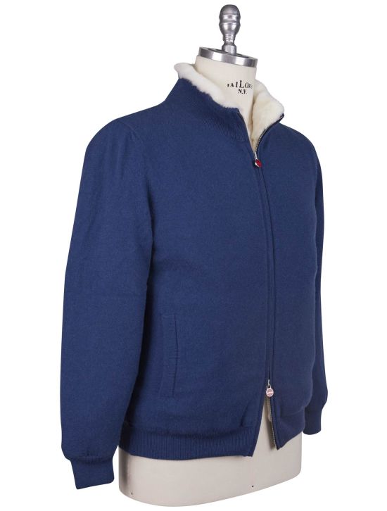 Kiton Kiton Blue Cashmere Mink Fur Sweater Full Zip Blue 001