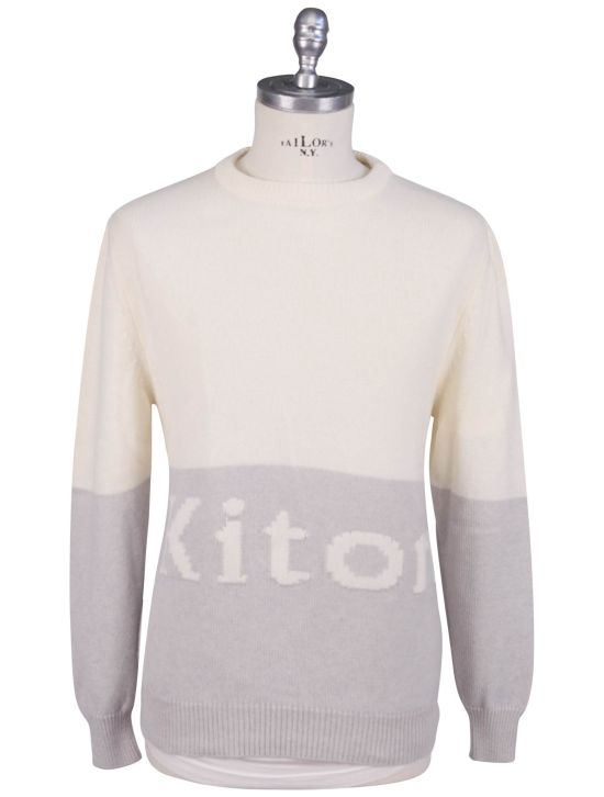 Kiton Kiton Gray White Cashmere Sweater Crewneck White / Gray 000