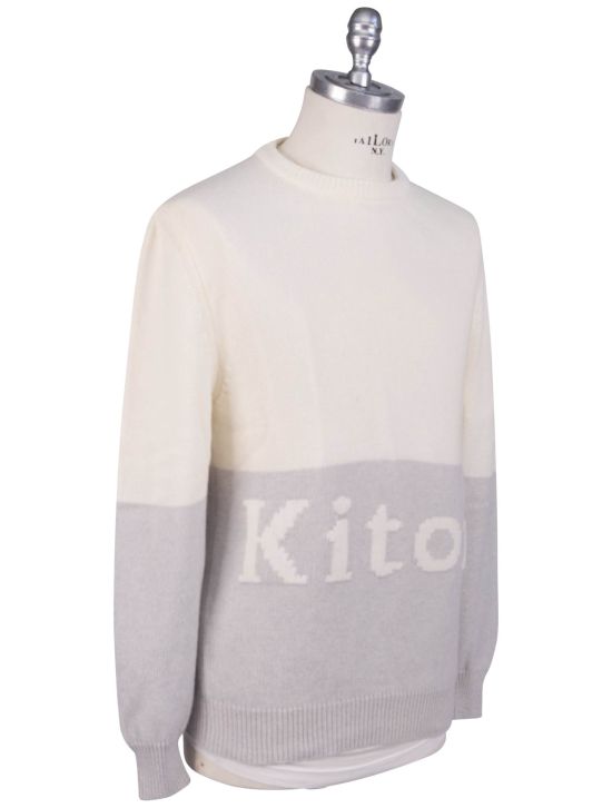 Kiton Kiton Gray White Cashmere Sweater Crewneck White / Gray 001