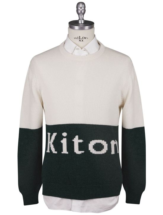 Kiton Kiton Green White Cashmere Sweater Crewneck Green / White 000