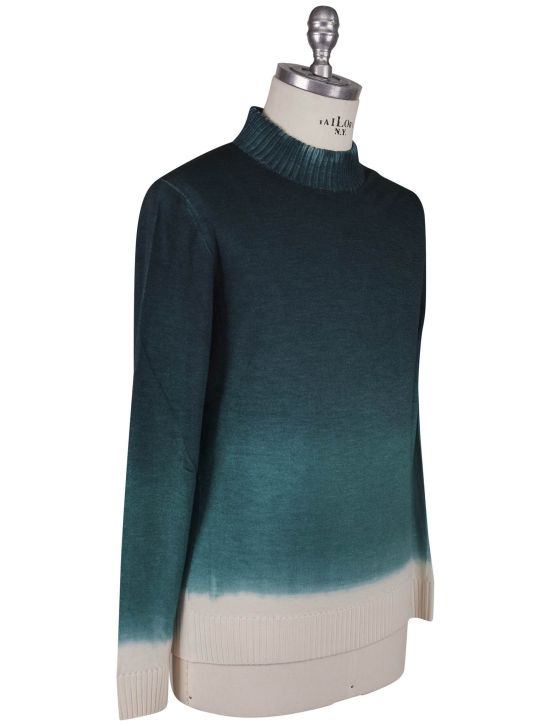 Kiton Kiton Green White Cashmere Silk Sweater Half Neck Green / White 001