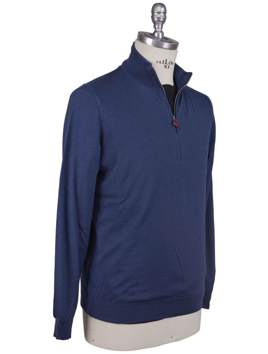 Kiton Kiton Blue Silk Cashmere Sweater Half Zip Blue 001