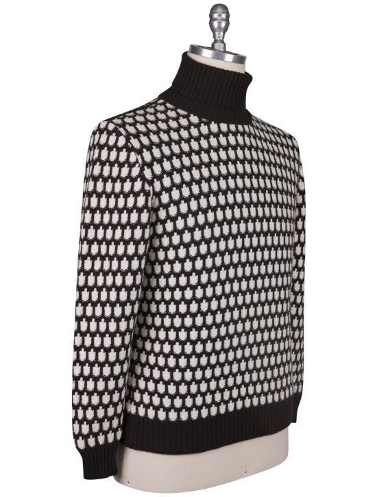 Kiton Kiton Brown White Cashmere Sweater Turtleneck Brown / White 001
