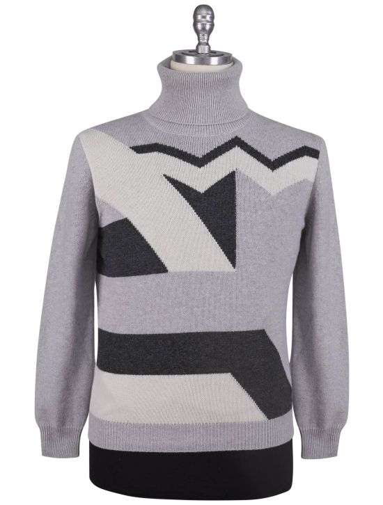 Kiton Kiton Gray White Cashmere Sweater Turtleneck Gray / White 000