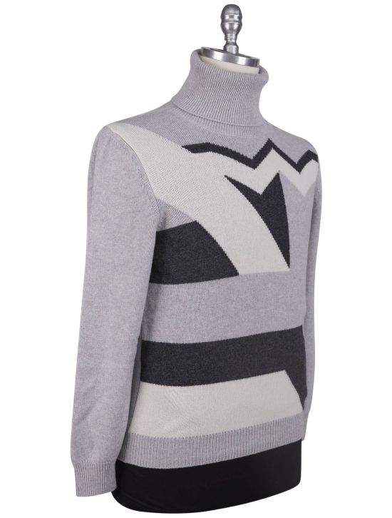 Kiton Kiton Gray White Cashmere Sweater Turtleneck Gray / White 001