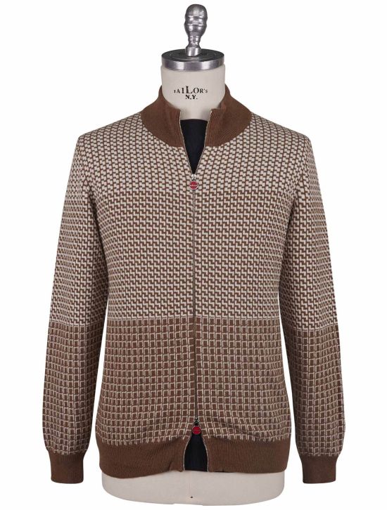 Kiton Kiton Brown White Cashmere Sweater Full Zip Brown / White 000