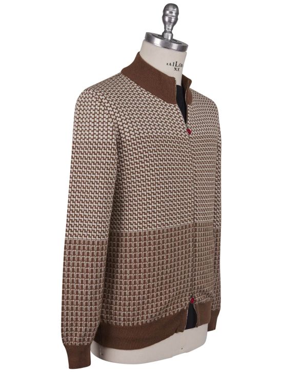 Kiton Kiton Brown White Cashmere Sweater Full Zip Brown / White 001