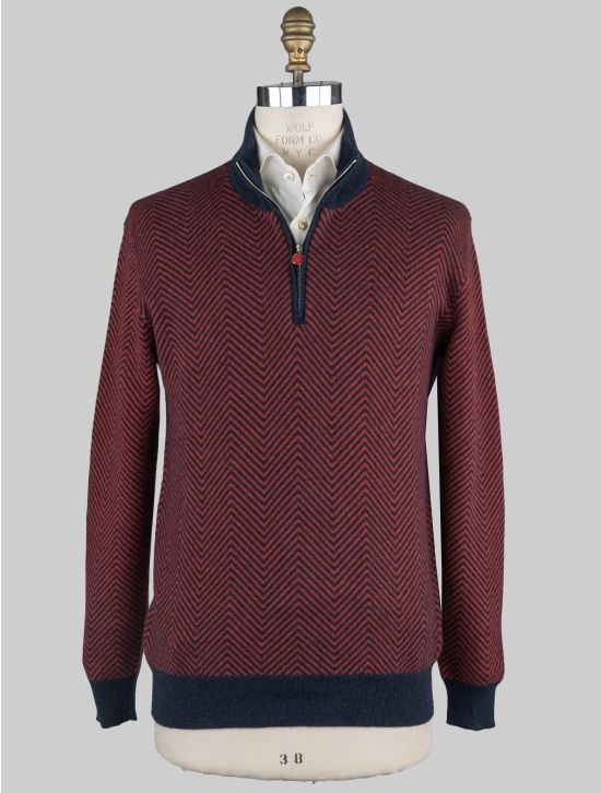 Kiton Kiton Blue Red Cashmere Sweater Half Zip Blue / Red 000