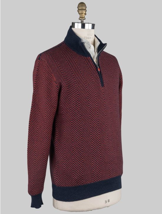 Kiton Kiton Blue Red Cashmere Sweater Half Zip Blue / Red 001