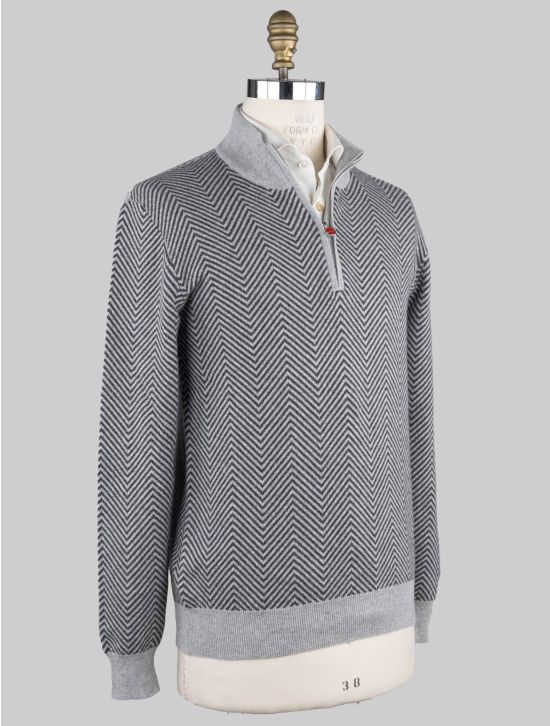 Kiton Kiton Gray Cashmere Sweater Half Zip Gray 001