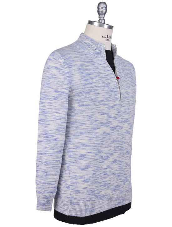 Kiton Kiton White Light Blue Cashmere Sweater Half Zip White / Light Blue 001