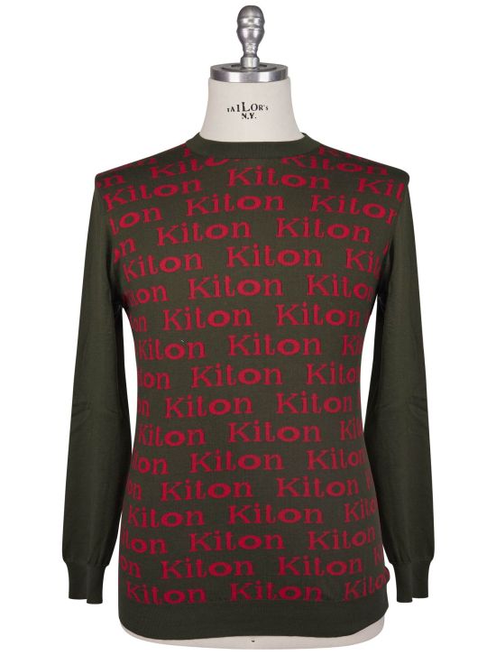 Kiton Kiton Green Red Cotton Sweater Crewneck Green / Red 000