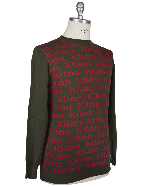 Kiton Kiton Green Red Cotton Sweater Crewneck Green / Red 001