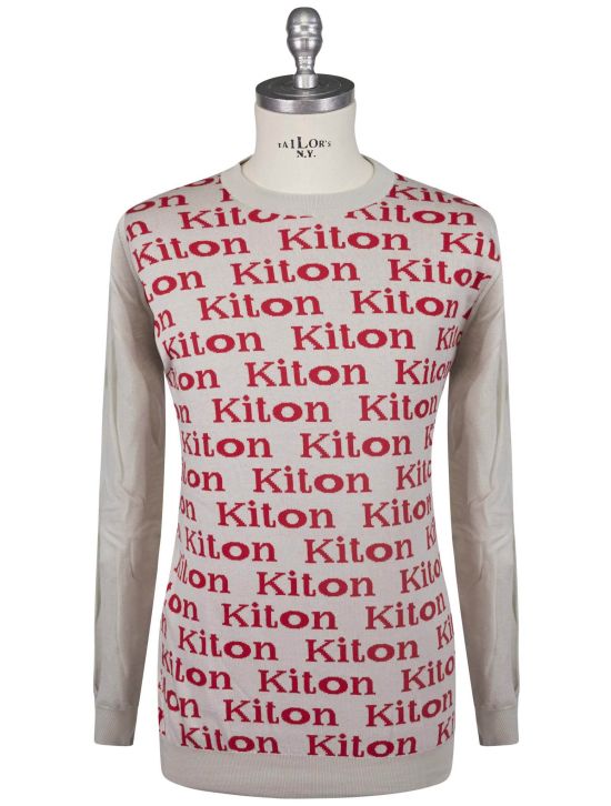 Kiton Kiton Beige Red Cotton Sweater Crewneck Beige / Red 000