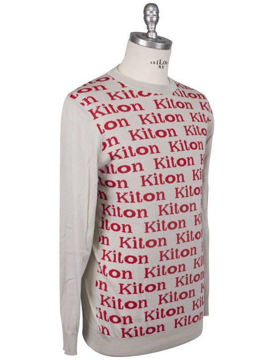 Kiton Kiton Beige Red Cotton Sweater Crewneck Beige / Red 001