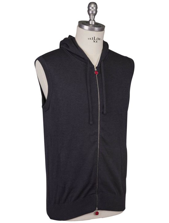 Kiton Kiton Dark Gray Cotton Sweater Gilet Full Zip Dark Gray 001