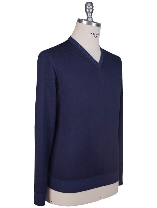 Kiton Kiton Blue Cashmere Silk Sweater V-Neck Blue 001