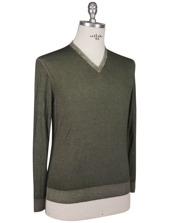 Kiton Kiton Green Cashmere Silk Sweater V-Neck Green 001