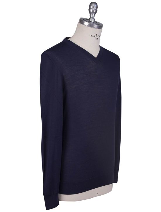 Kiton Kiton Blue Merino's Wool 180's Sweater V-Neck Blue 001