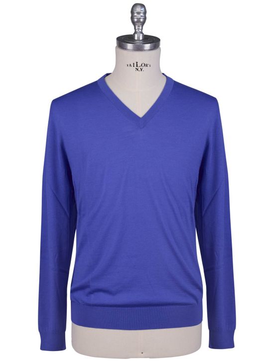 Kiton Kiton Blue Merino's Wool 180's Sweater V-Neck Blue 000