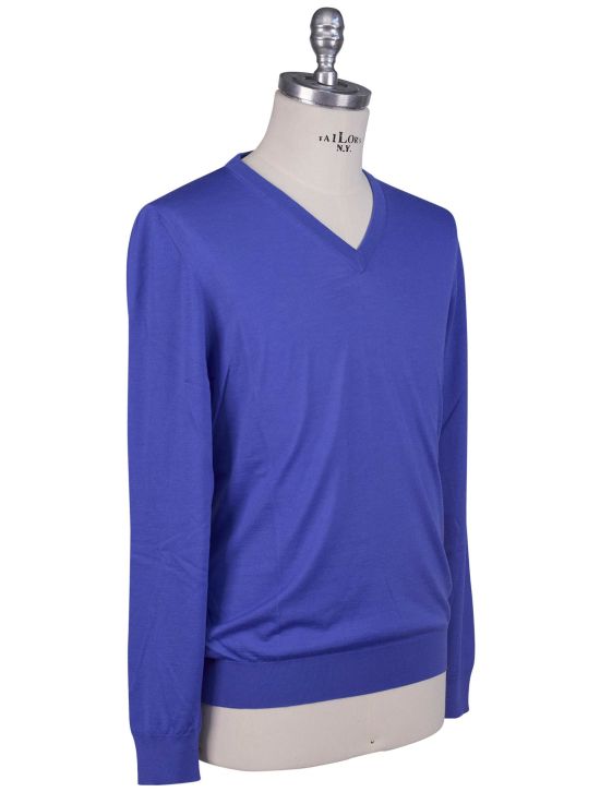 Kiton Kiton Blue Merino's Wool 180's Sweater V-Neck Blue 001