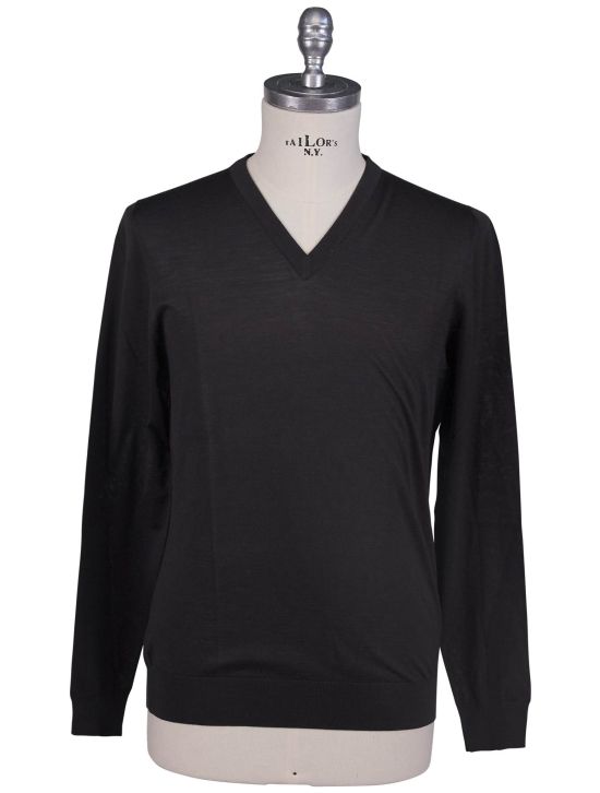 Kiton Kiton Dark Gray Merino's Wool 180's Sweater V-Neck Dark Gray 000