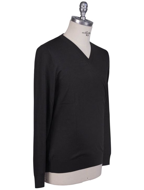 Kiton Kiton Dark Gray Merino's Wool 180's Sweater V-Neck Dark Gray 001