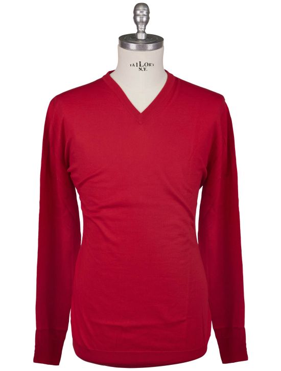 Kiton Kiton Icon Red Cotton Sweater V-Neck Red 000