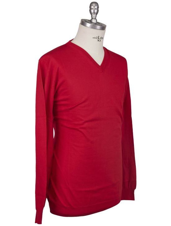 Kiton Kiton Icon Red Cotton Sweater V-Neck Red 001