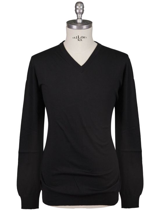 Kiton Kiton Icon Black Cotton Sweater V-Neck Black 000