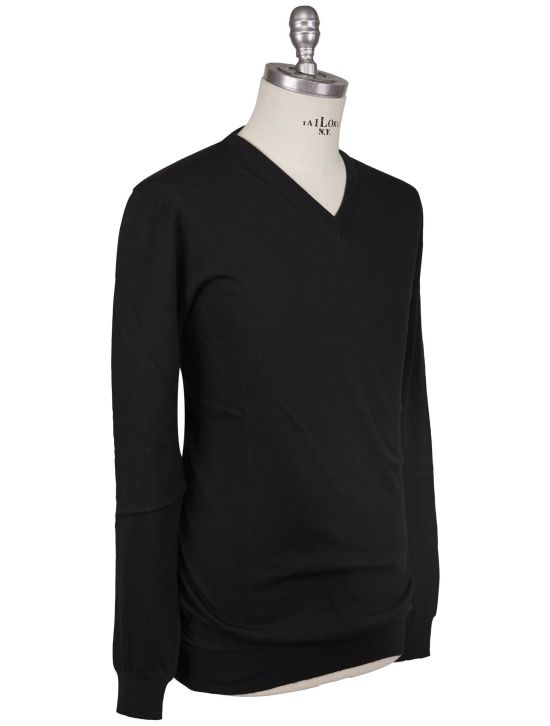 Kiton Kiton Icon Black Cotton Sweater V-Neck Black 001