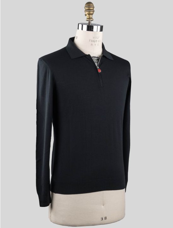 Kiton Kiton Black Wool Sweater Polo Half Zip Diamante Blue Black 001