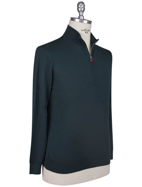Kiton Kiton Green Wool 14 Micron Sweater Half Zip Green 001