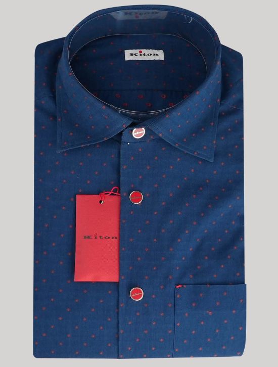Kiton Kiton Blue Red Cotton Shirt Blue / Red 000