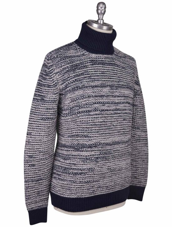 Kiton Kiton Blue White Cashmere Sweater Turtleneck Blue / White 001
